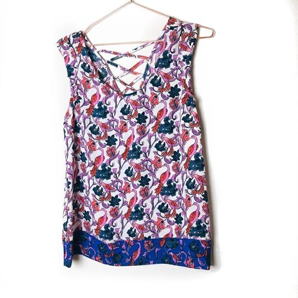 EUC Anthropologie Daniel Rainn Sheer Peacock Print Top Medium - Picture 1 of 8